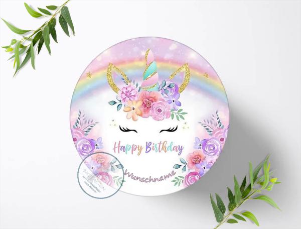 Einhorn Tortenaufleger mit Wunschnamen, Ø 20cm, 0271z